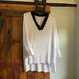 NWT Eloquii Size 20 Semi-sheer White with Black Trim Tunic Blouse